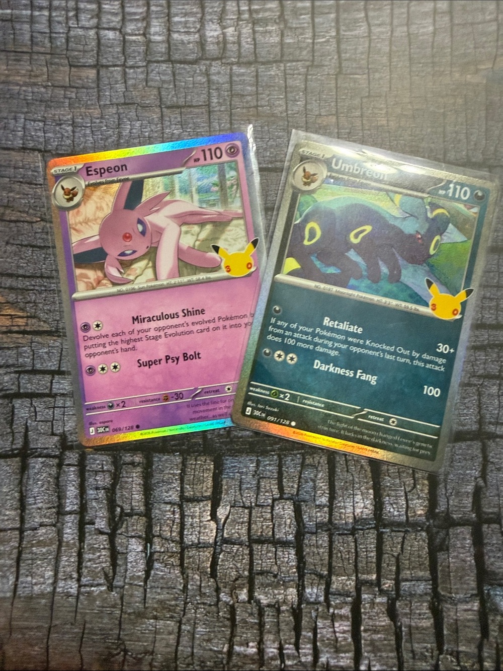 Pokemon Espeon & Umbreon Holographic Card Pair - Pink & Black